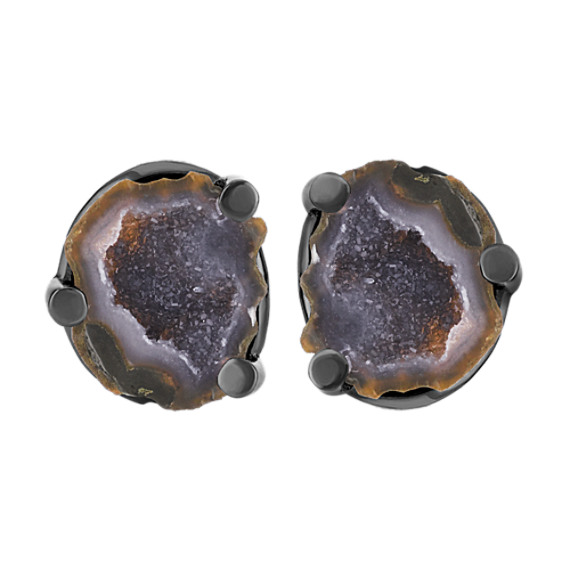 Druzy Agate Cuff Links in Sterling Silver with Black Ruthenium Druzy Agate Cuff Links in Sterling Silver with Black Ruthenium