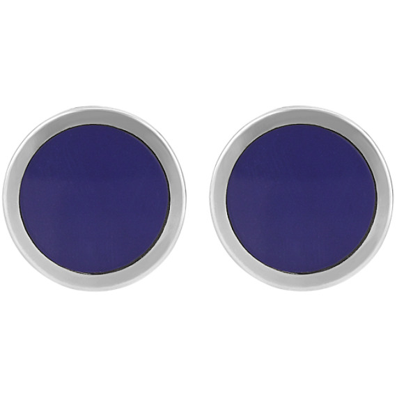Round Lapis Cuff Links in Sterling Silver Round Lapis Cuff Links in Sterling Silver