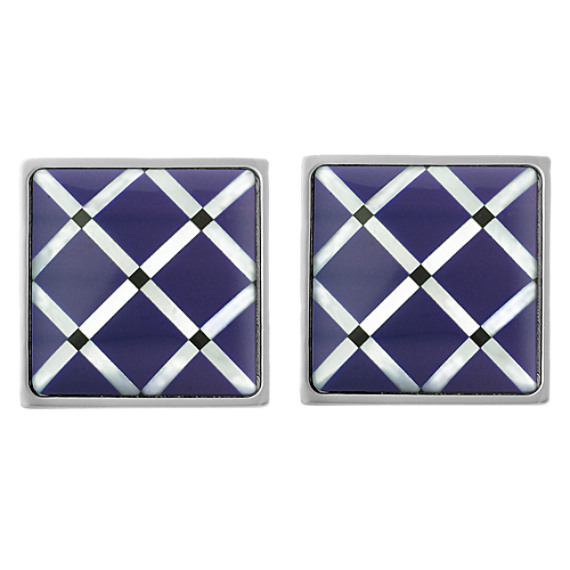 Stainless Steel Sodalite Grid Cuff Links Stainless Steel Sodalite Grid Cuff Links