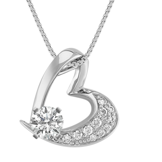 Round Diamond Asymmetrical Heart Pendant (18") Round Diamond Asymmetrical Heart Pendant (18")