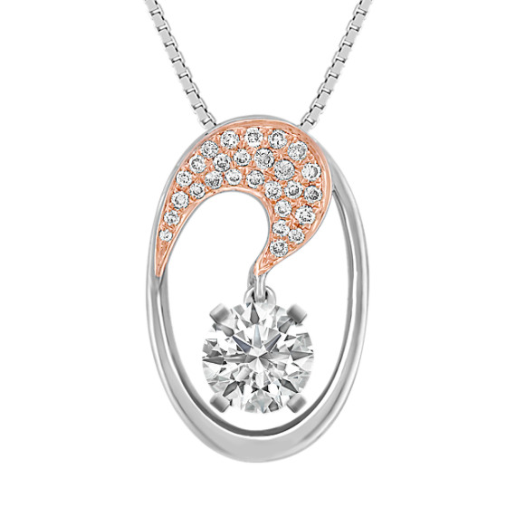 Round Diamond Pendant in 14k White and Rose Gold (18") Round Diamond Pendant in 14k White and Rose Gold (18")