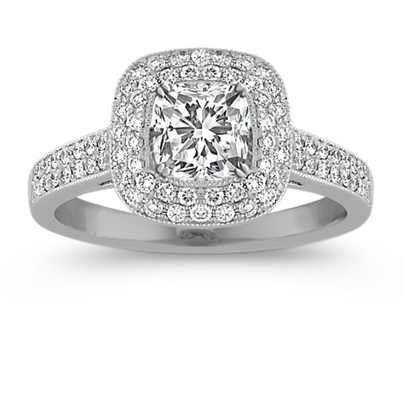 Halo Round Diamond Platinum Engagement Ring Halo Round Diamond Platinum Engagement Ring