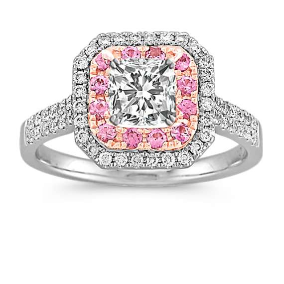 Halo Pink Sapphire and Diamond 14k White and Rose Gold Engagement Ring Halo Pink Sapphire and Diamond 14k White and Rose Gold Engagement Ring