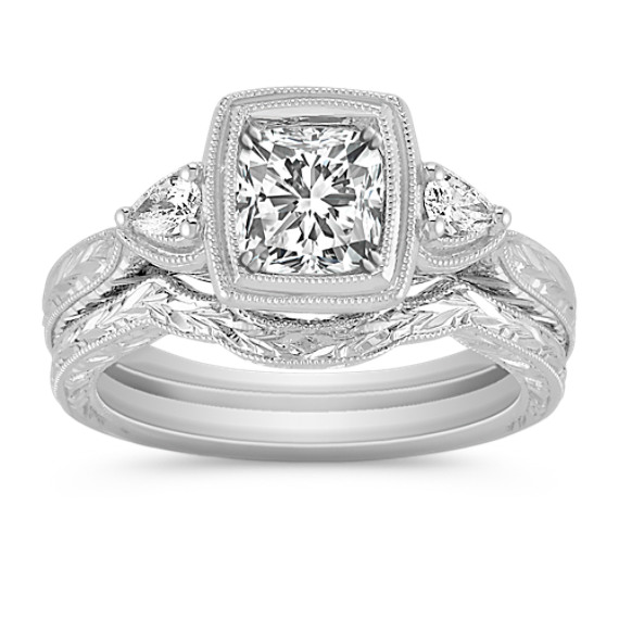 Three-Stone Vintage Pear- Shaped Diamond Wedding Set Three-Stone Vintage Pear- Shaped Diamond Wedding Set