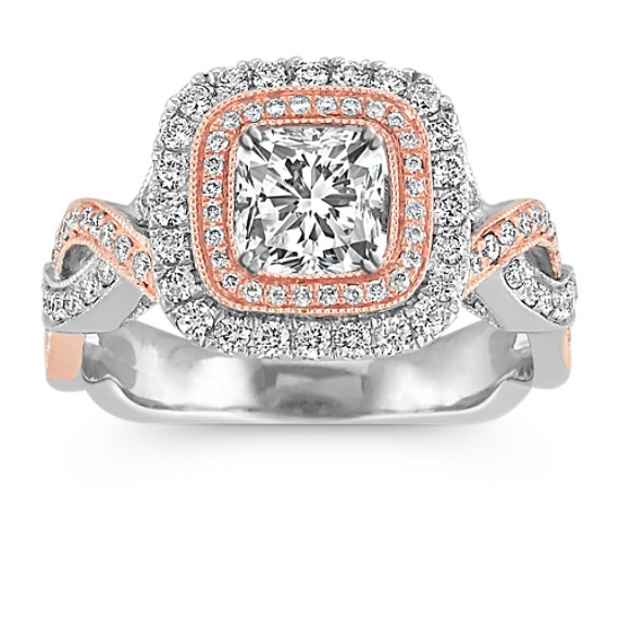Infinity Double Halo Diamond Engagement Ring in White and Rose Gold Infinity Double Halo Diamond Engagement Ring in White and Rose Gold