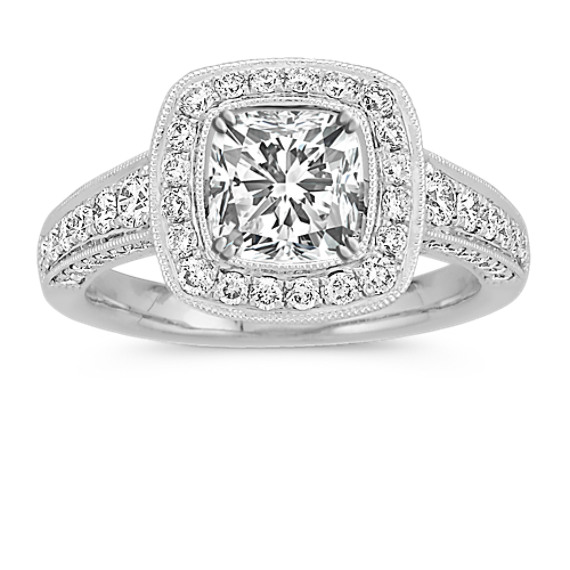 Halo Diamond Engagement Ring with Pavé Setting Halo Diamond Engagement Ring with Pavé Setting
