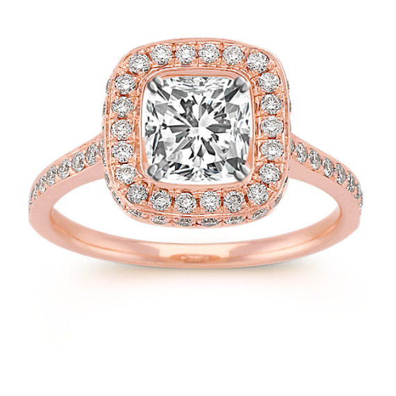 Halo Diamond Rose Gold Engagement Ring with Pavé Setting Halo Diamond Rose Gold Engagement Ring with Pavé Setting