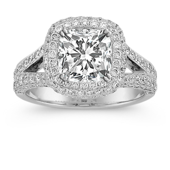 Split Shank Halo Diamond Engagement Ring with Pavé-Setting Split Shank Halo Diamond Engagement Ring with Pavé-Setting