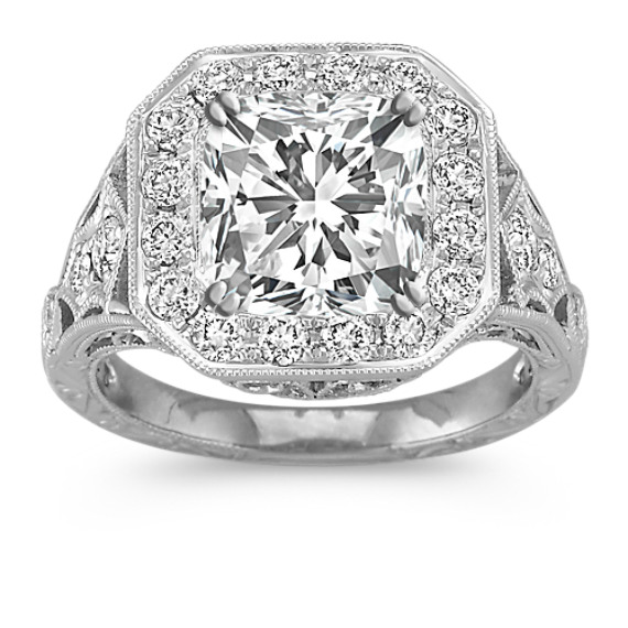 Engraved Halo Vintage Pavé-Set Round Diamond Engagement Ring Engraved Halo Vintage Pavé-Set Round Diamond Engagement Ring