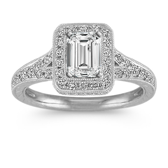 Halo Vintage Diamond Platinum Engagement Ring with Pavé Setting Halo Vintage Diamond Platinum Engagement Ring with Pavé Setting