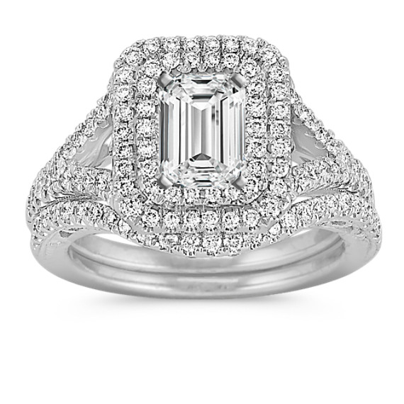 Round Diamond Halo and Split Shank Wedding Set Round Diamond Halo and Split Shank Wedding Set