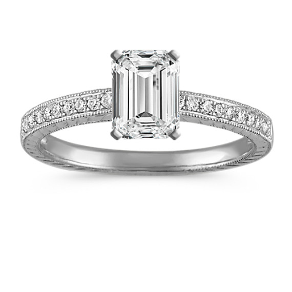 Vintage Cathedral Diamond Engagement Ring with Pavé Setting Vintage Cathedral Diamond Engagement Ring with Pavé Setting