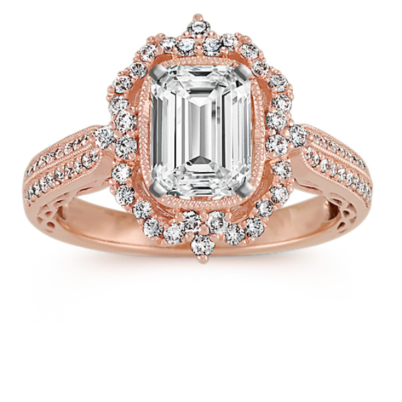 Halo Vintage Engagement Ring in 18K Rose Gold | Shane Co.
