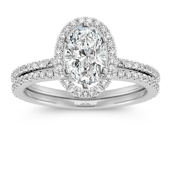 Oval Halo Pavé-Set Diamond Wedding Set Oval Halo Pavé-Set Diamond Wedding Set