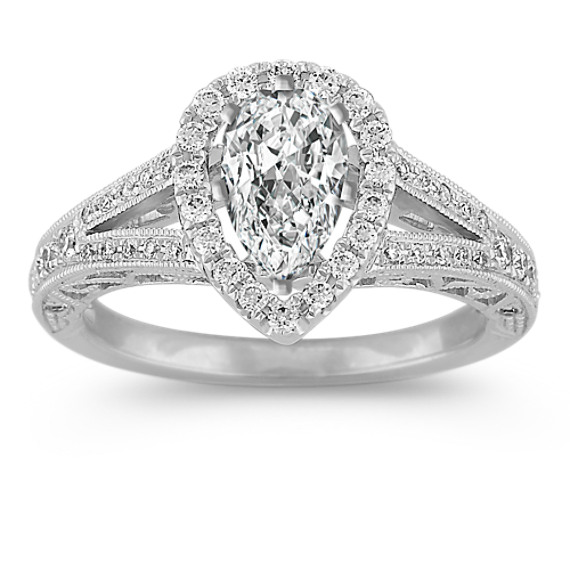 Pear-Shaped Halo Diamond Engagement Ring with Pavé-Setting Pear-Shaped Halo Diamond Engagement Ring with Pavé-Setting
