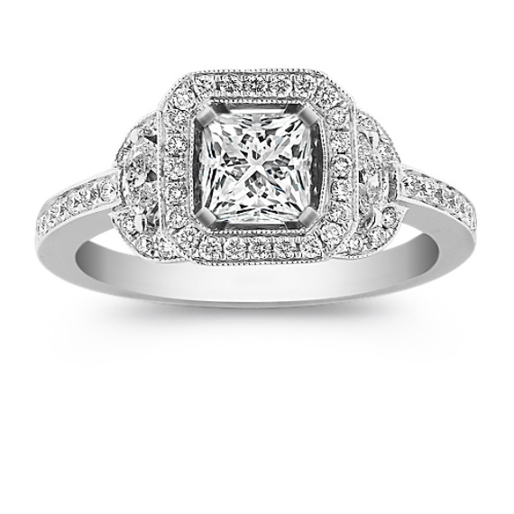 Halo Diamond Engagement Ring with Pavé Setting Halo Diamond Engagement Ring with Pavé Setting