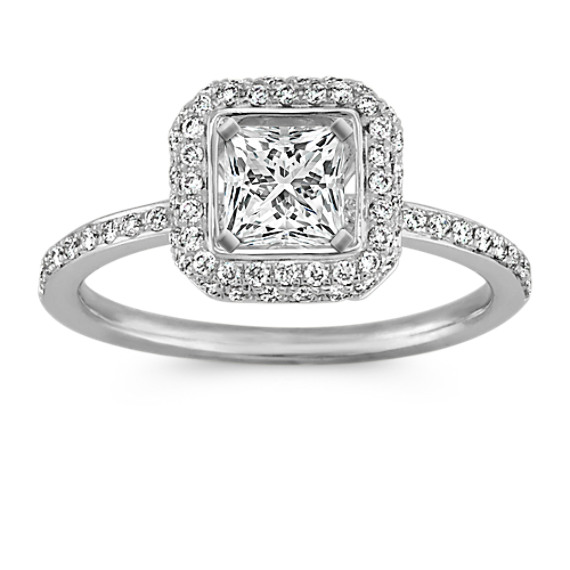 Princess Halo Engagement Ring with Pavé-Setting Princess Halo Engagement Ring with Pavé-Setting