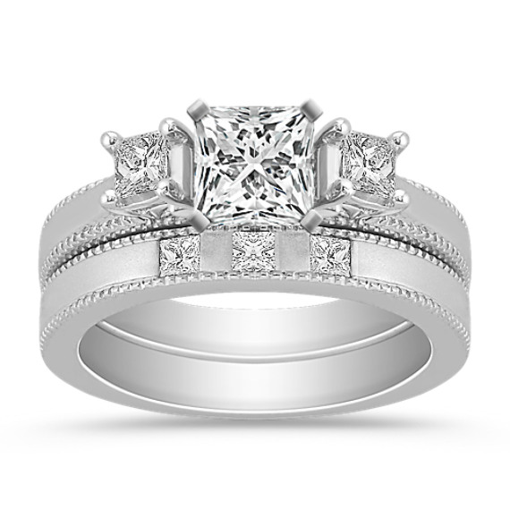 Three-Stone Princess Cut Diamond Wedding Set Three-Stone Princess Cut Diamond Wedding Set