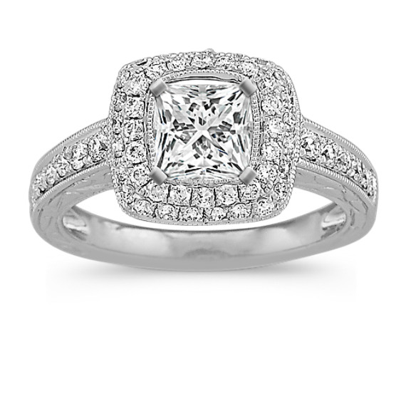 Halo Vintage Diamond Engagement Ring with Pavé setting Halo Vintage Diamond Engagement Ring with Pavé setting