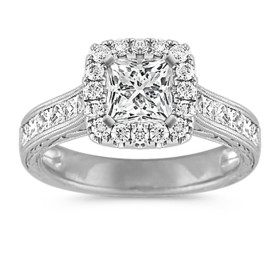 Princess Halo Engagement Ring with Princess Cut and Round Diamonds Princess Halo Engagement Ring with Princess Cut and Round Diamonds