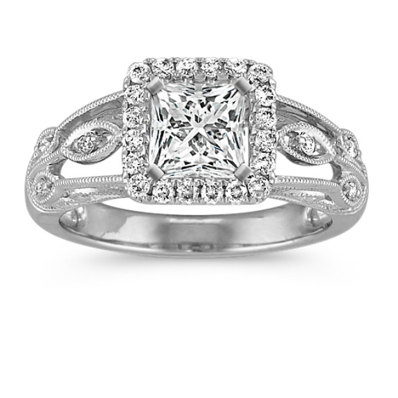 Vintage Halo Engagement Ring with Milgrain Detailing Vintage Halo Engagement Ring with Milgrain Detailing