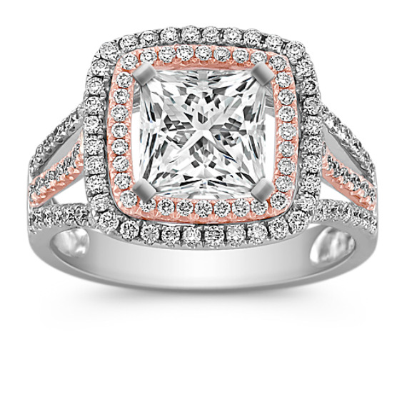 Halo Diamond Engagement Ring in 14k White and Rose Gold Halo Diamond Engagement Ring in 14k White and Rose Gold