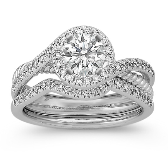 Halo Pavé Set Diamond Split Shank Wedding Set Halo Pavé Set Diamond Split Shank Wedding Set
