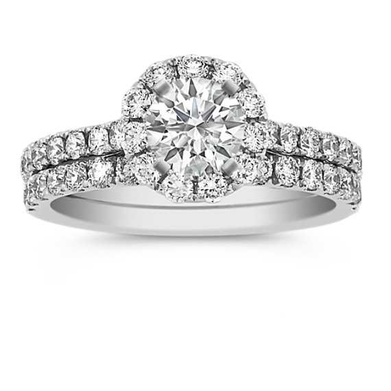 Halo Diamond Wedding Set in 14k White Gold Halo Diamond Wedding Set in 14k White Gold