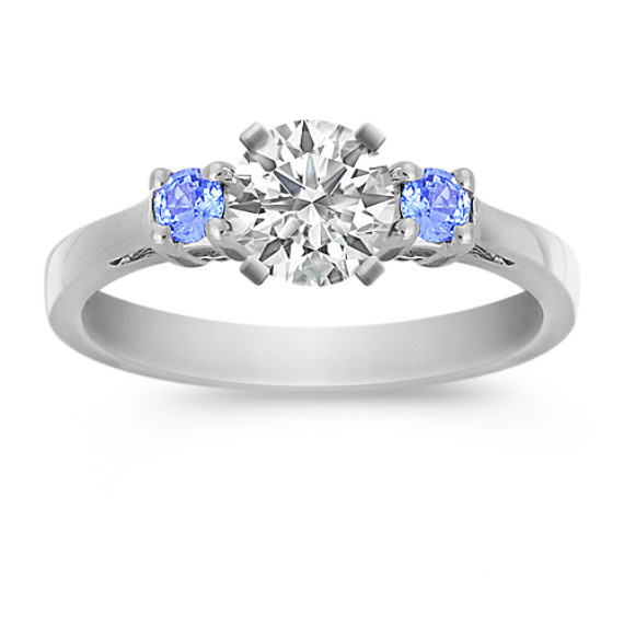 Three-Stone Round Ice Blue Sapphire Engagement Ring Three-Stone Round Ice Blue Sapphire Engagement Ring