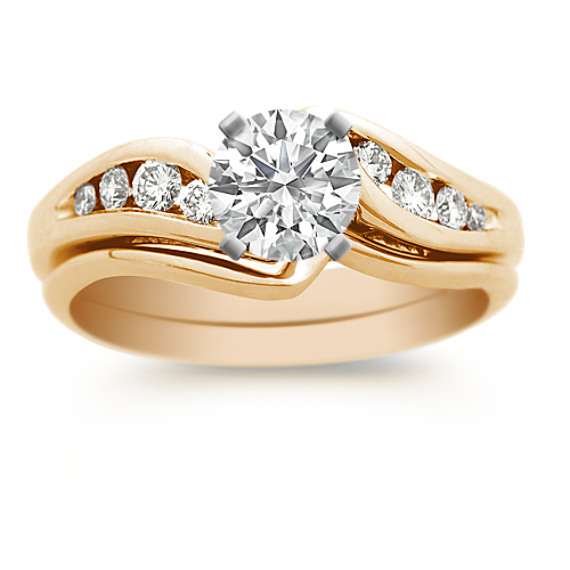 Swirl Diamond Wedding Set with Channel Setting in 14k Yellow Gold Swirl Diamond Wedding Set with Channel Setting in 14k Yellow Gold