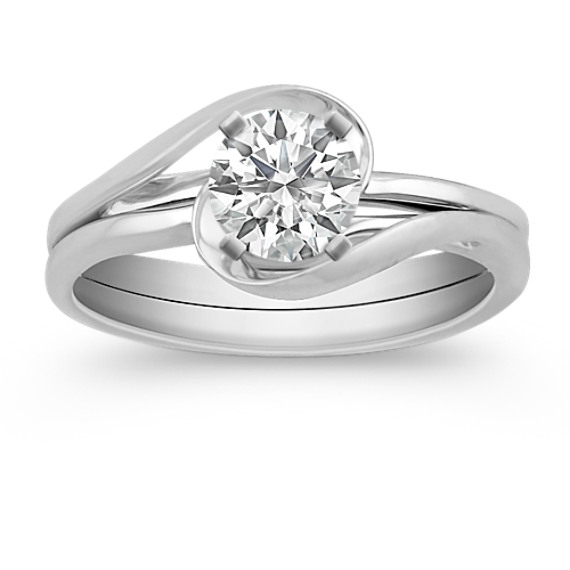 Swirl Solitaire White Gold Wedding Set Swirl Solitaire White Gold Wedding Set