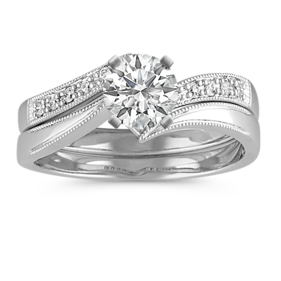 Zigzag Swirl Diamond Wedding Set with Pavé Setting Zigzag Swirl Diamond Wedding Set with Pavé Setting