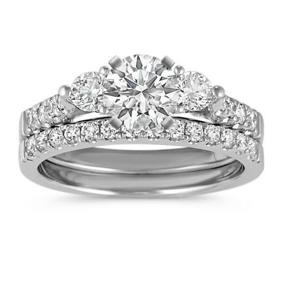Three-Stone Cathedral Diamond Wedding Set Three-Stone Cathedral Diamond Wedding Set