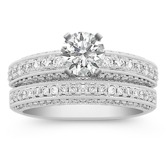 Diamond Platinum Wedding Set with Pavé Setting Diamond Platinum Wedding Set with Pavé Setting