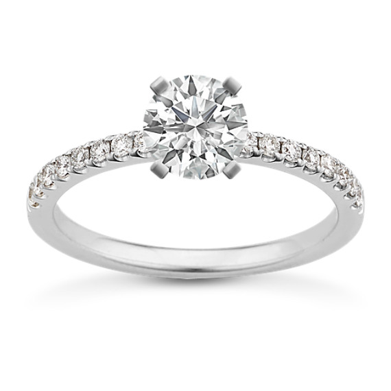 Diamond Engagement Ring with Pavé Setting in 14k White Gold Diamond Engagement Ring with Pavé Setting in 14k White Gold