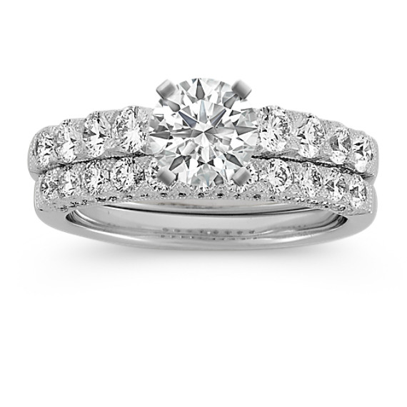 Cathedral Diamond Wedding Set with Pavé Setting Cathedral Diamond Wedding Set with Pavé Setting