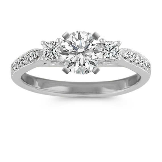 Three-Stone Princess Cut and Round Diamond Engagement Ring Three-Stone Princess Cut and Round Diamond Engagement Ring