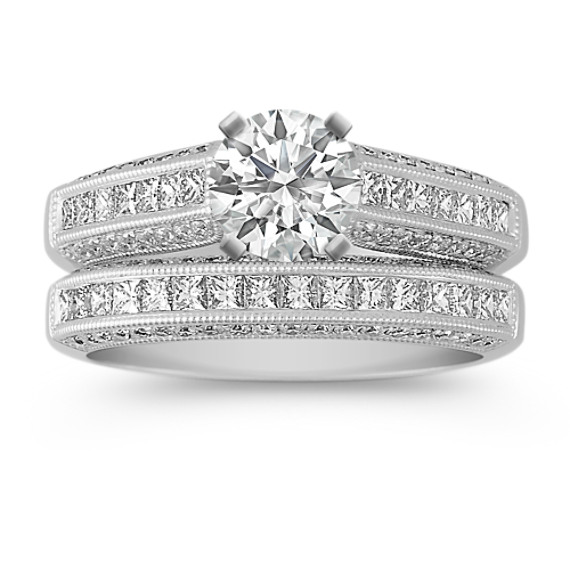 Princess Cut and Round Diamond Wedding Set Princess Cut and Round Diamond Wedding Set