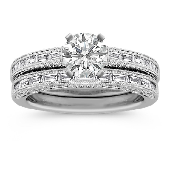 Vintage Baguette and Round Diamond Platinum Engagement Ring Vintage Baguette and Round Diamond Platinum Engagement Ring