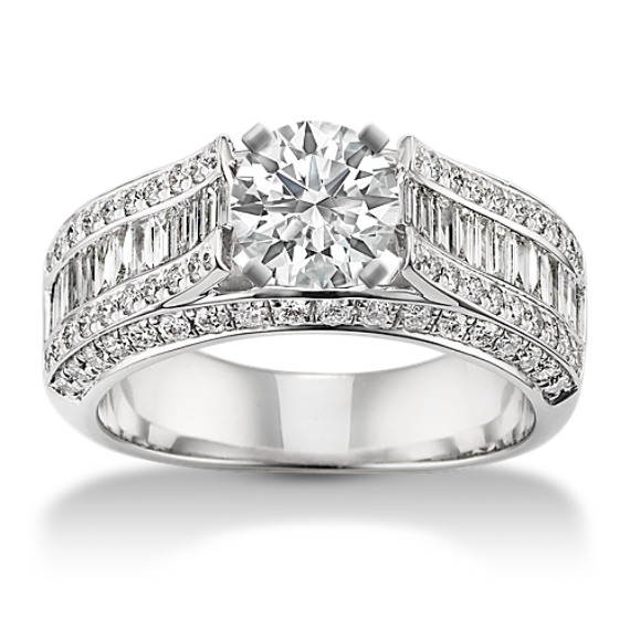 Baguette and Round Diamond Platinum Engagement Ring with Channel-Setting Baguette and Round Diamond Platinum Engagement Ring with Channel-Setting