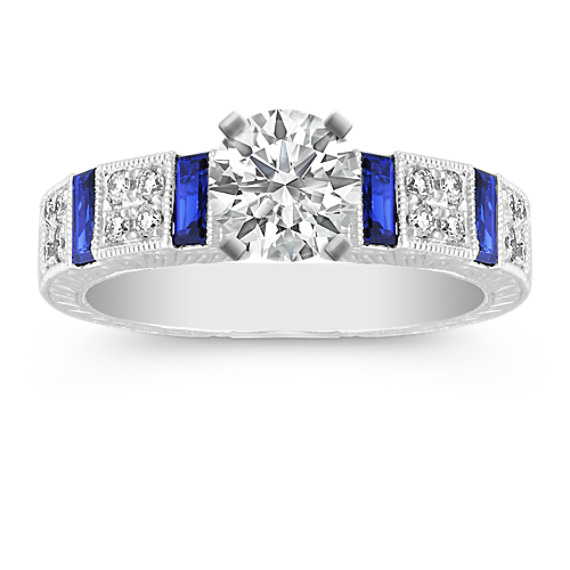 Baguette Sapphire and Round Diamond Engagement Ring in Platinum Baguette Sapphire and Round Diamond Engagement Ring in Platinum