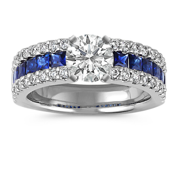 Princess Cut Sapphire and Round Diamond Engagement Ring Princess Cut Sapphire and Round Diamond Engagement Ring