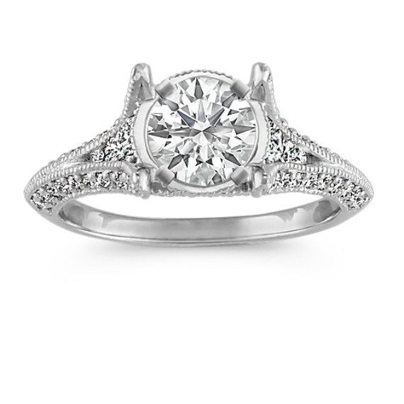 Cathedral Diamond Platinum Engagement Ring with Pavé Setting Cathedral Diamond Platinum Engagement Ring with Pavé Setting