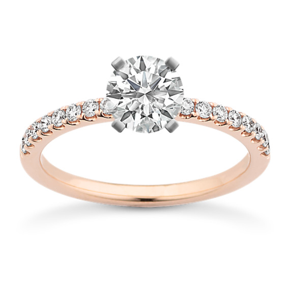 Round Diamond Engagement Ring with Pavé Setting in 14k Rose Gold Round Diamond Engagement Ring with Pavé Setting in 14k Rose Gold