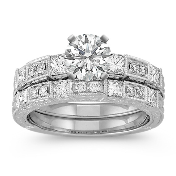 Vintage Princess Cut and Round Diamond Wedding Set Vintage Princess Cut and Round Diamond Wedding Set