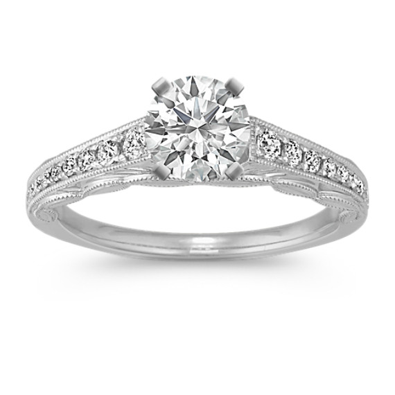 Platinum Vintage Cathedral Diamond Engagement Ring with Pavé Setting Platinum Vintage Cathedral Diamond Engagement Ring with Pavé Setting