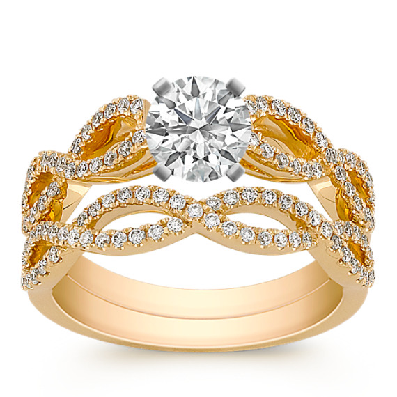 Double Infinity Diamond Wedding Set in 18k Yellow Gold Double Infinity Diamond Wedding Set in 18k Yellow Gold