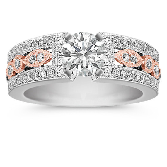 Vintage Diamond 14k White and Rose Gold Engagement Ring with Pavé Setting Vintage Diamond 14k White and Rose Gold Engagement Ring with Pavé Setting