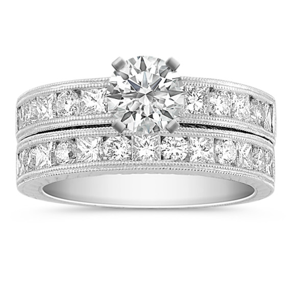 Princess Cut and Round Diamond Wedding Set Princess Cut and Round Diamond Wedding Set