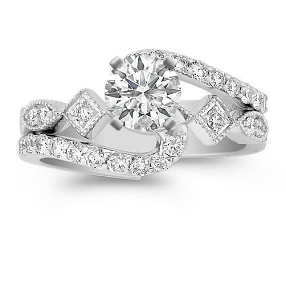 Swirl Diamond Wedding Set for Her Swirl Diamond Wedding Set for Her